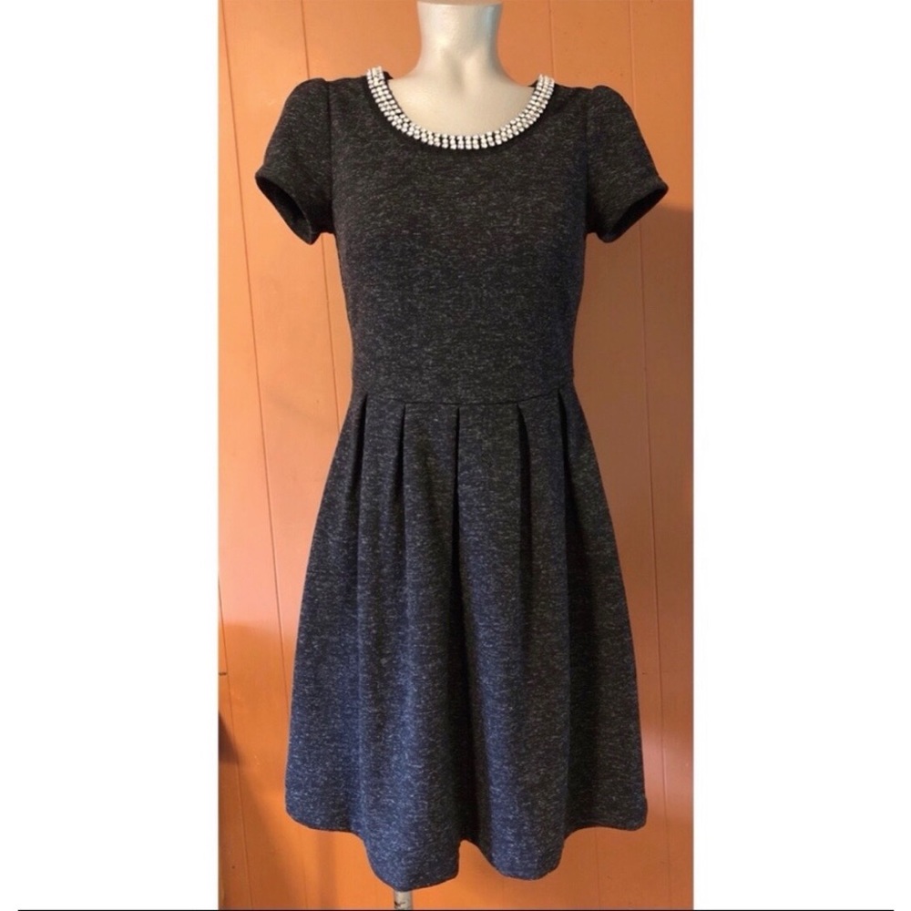 Maison Jules Short Sleeve Rhinestone Neckline Dress, Small
